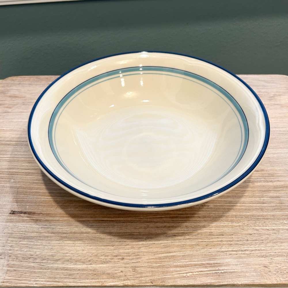Vintage Epoch Korean Made Ceramic 9” Serving Bowl Cream with Blue Edging